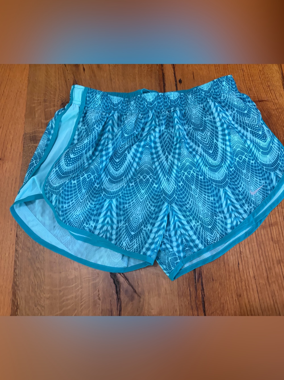Nike Aqua Patterned Athletic Shorts, Size Large